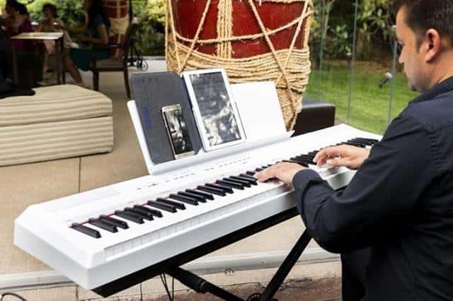 Pianista en jardín